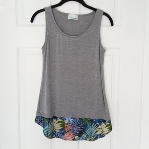 Grey Tank Top with Floral Hem - Lightweight Casual Layer